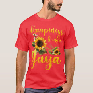 Womens Happiness is Yaya Life Flower Art Gra T-shirt