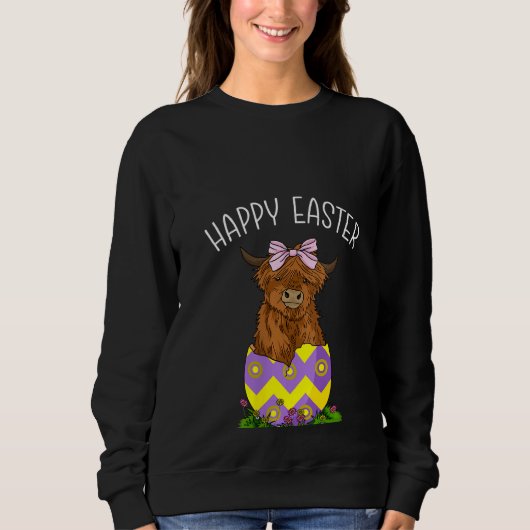 Womens Happy Easter Scottish Highland Koe Shirt Ea (Voorkant)