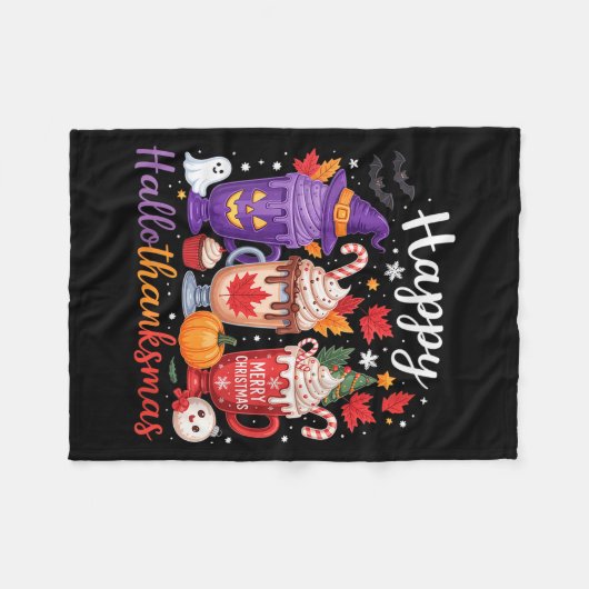 Womens Happy Hallothanksmas Coffee Lover Halloween Fleece Deken (Voorkant (Horizontaal))