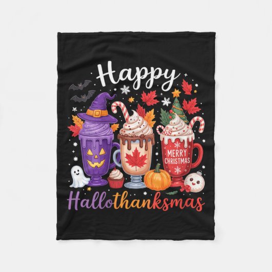 Womens Happy Hallothanksmas Coffee Lover Halloween Fleece Deken (Voorkant)