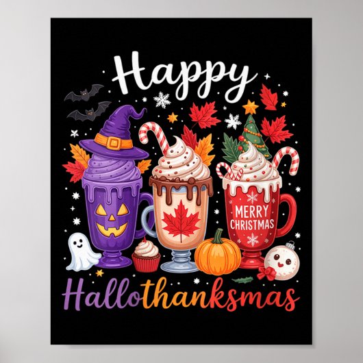 Womens Happy Hallothanksmas Coffee Lover Halloween Poster (Voorkant)
