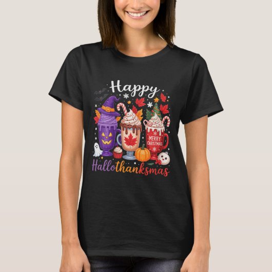 Womens Happy Hallothanksmas Coffee Lover Halloween T-shirt (Voorkant)