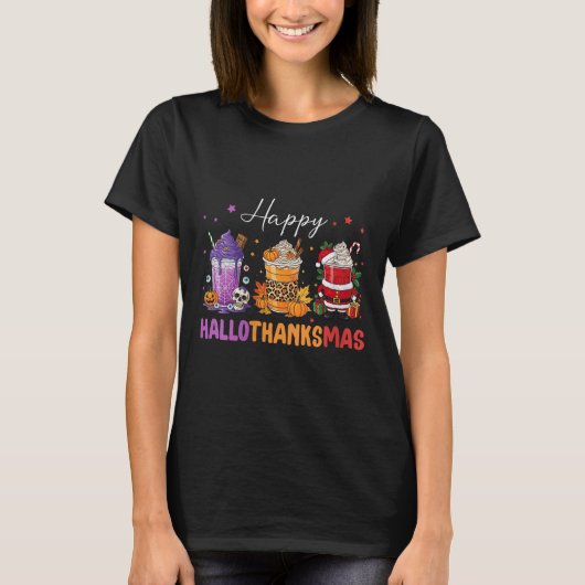 Womens Happy Hallothanksmas Halloween Thanksgiving T-shirt (Voorkant)