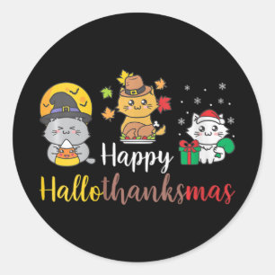 Womens Happy Halloween Thanksgiving Cat Ronde Sticker