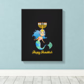Womens Happy Hanukkah Menorah Mermaid Lover Funny Canvas Afdruk (Insitu (Houten vloer))