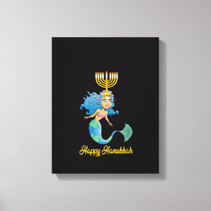 Womens Happy Hanukkah Menorah Mermaid Lover Funny Canvas Afdruk