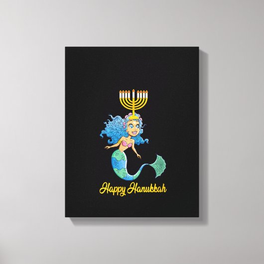 Womens Happy Hanukkah Menorah Mermaid Lover Funny Canvas Afdruk (Voorkant)