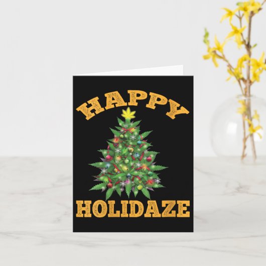 Womens Happy Holidaze Funny Weed Christmas Stoner  Kaart (Gele Bloem)