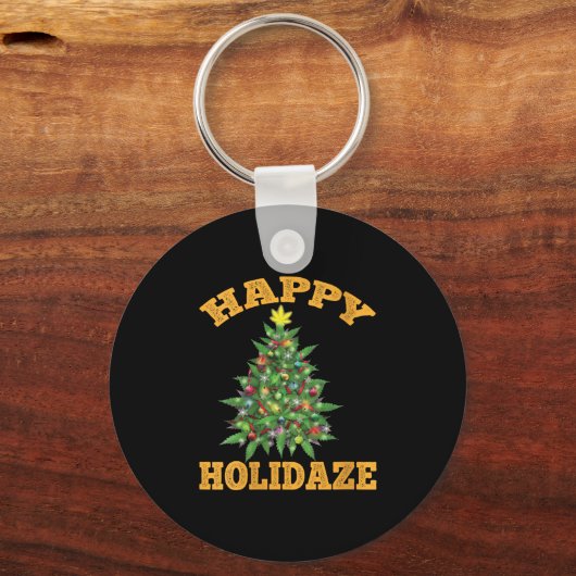 Womens Happy Holidaze Funny Weed Christmas Stoner Sleutelhanger (Voorkant)