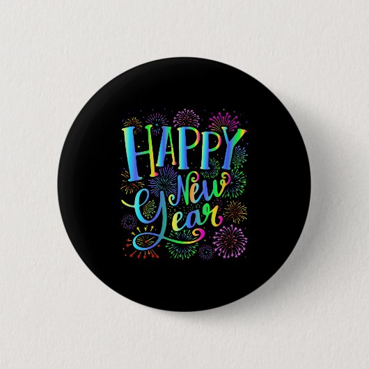 Womens Happy New Year 2026 V-neck Ronde Button 5,7 Cm (Voorkant)
