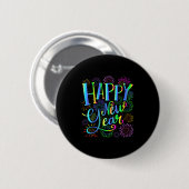 Womens Happy New Year 2026 V-neck Ronde Button 5,7 Cm (Voorkant /achterkant)