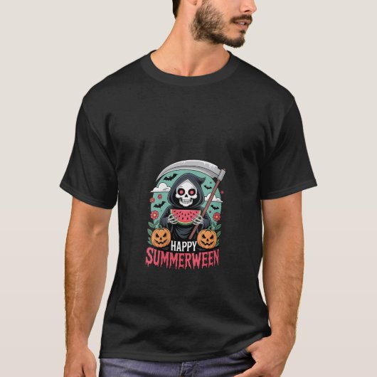 Womens Happy Summerween Skeleton Jack o Lantern Su T-shirt (Voorkant)