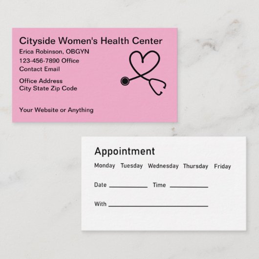 Women's Health OBGYN Appointment Cards Afsprakenkaartje (Voorkant / Achterkant)