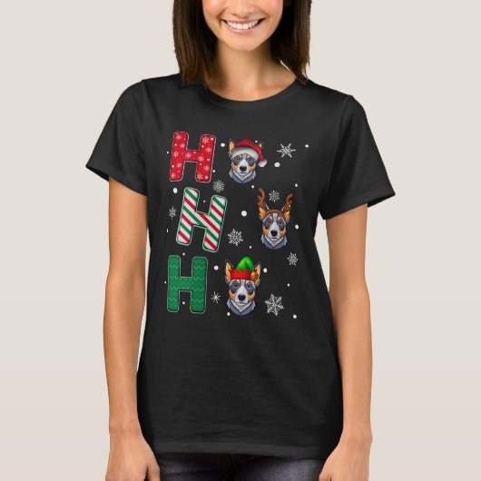 Womens Ho Ho Ho Blue Heeler Dog Matching Christmas T-shirt (Voorkant)