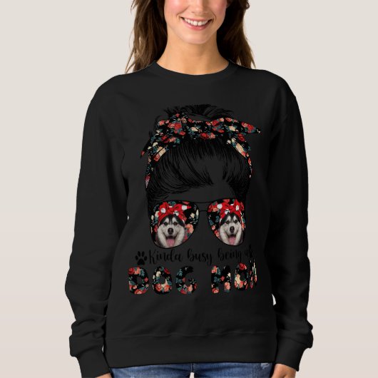 Womens Husky Hond Moeder Messy Bun Haar Bril Trui (Voorkant)