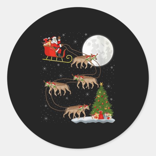 Womens Hyena Santa Sleigh Flying Funny Magical Chr Ronde Sticker (Voorkant)