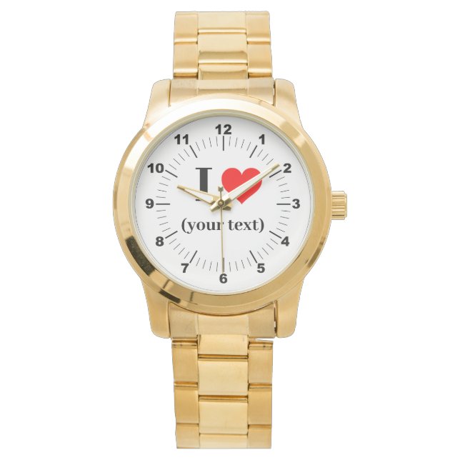 Women's I Heart Oversized gouden armband horloge (Voorkant)