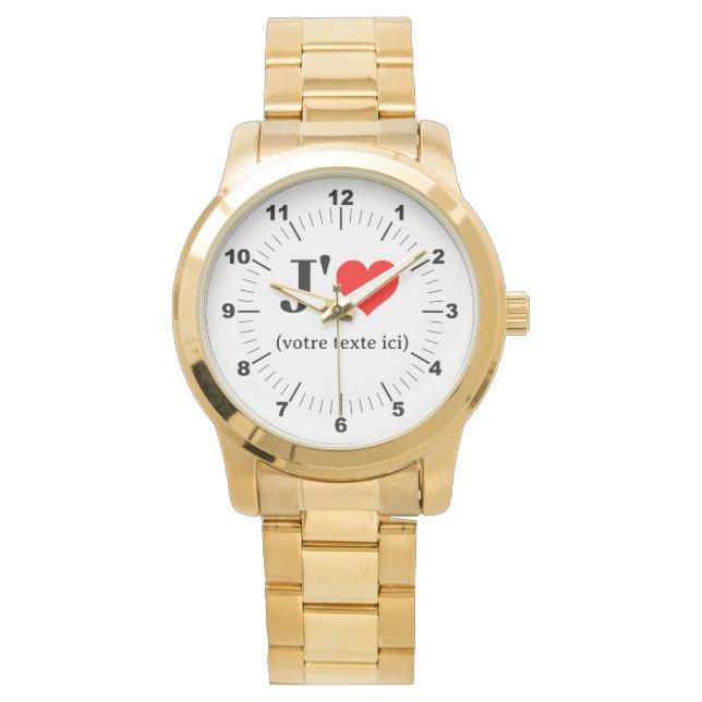 Women's I Heart Oversized gouden armband horloge (Voorkant)