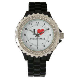 Women's I Heart Rhinestone Zwart emaille horloge