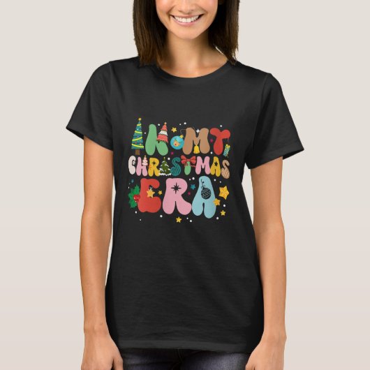Womens In My Christmas Era Retro Groovy Christmas T-shirt (Voorkant)