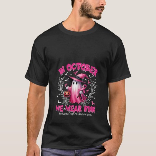 Womens In October We Wear Pink Ghost Witch Breast  T-shirt (Voorkant)