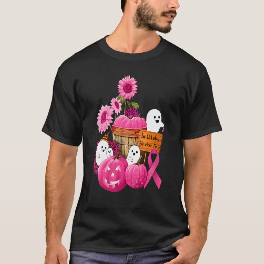 Womens In October We Wear Pink Ghosts & Pumpkins F T-shirt (Voorkant)