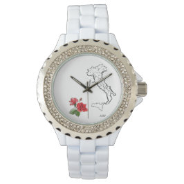 *~* Women's Italia Kaart Rozen Strass Horloge