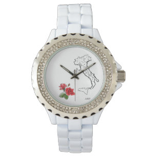 *~* Women's Italia Kaart Rozen Strass Horloge