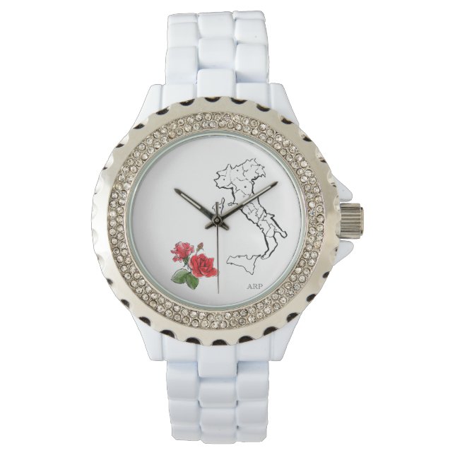 *~* Women's Italia Kaart Rozen Strass Horloge (Voorkant)