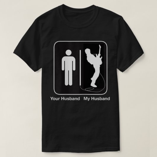 Womens je man Mijn man Rockstar Guitar T-shirt (Design voorkant)