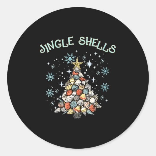 Womens Jingle Shells Christmas Tree Snowflakes Cel Ronde Sticker (Voorkant)