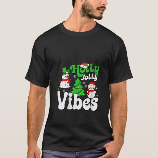 Womens Jolly Vibes Retro Snowman Christmas V Neck T-shirt (Voorkant)