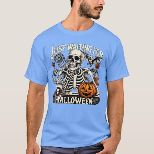 Womens Just Waiting For Halloween Skeleton Coffee  T-shirt (Voorkant)