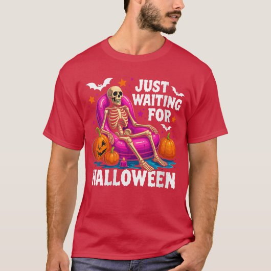 Womens Just Waiting for Halloween Skeleton Spooky  T-shirt (Voorkant)