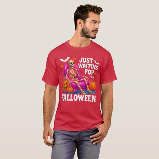 Womens Just Waiting for Halloween Skeleton Spooky  T-shirt (Voorkant volledig)