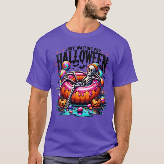 Womens Just Waiting for Halloween Skeleton Spooky  T-shirt (Voorkant)