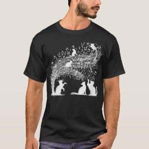 Womens Kat Blad Muziek Leuke Dieren Muzikant Spele T-shirt