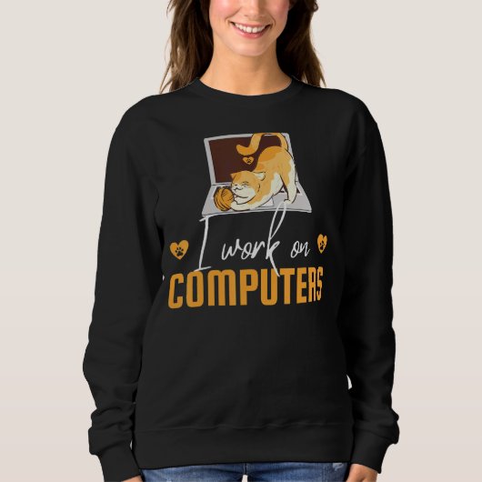 Womens kat mam ik werk aan computerkat trui (Voorkant)