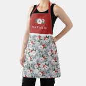 Womens Kerst Bloemen Patroon Naam Rood Schort (Insitu)