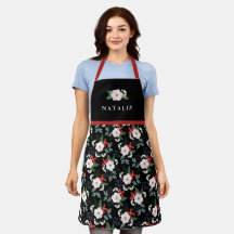 Womens Kerst Bloemen Patroon Naam Zwart