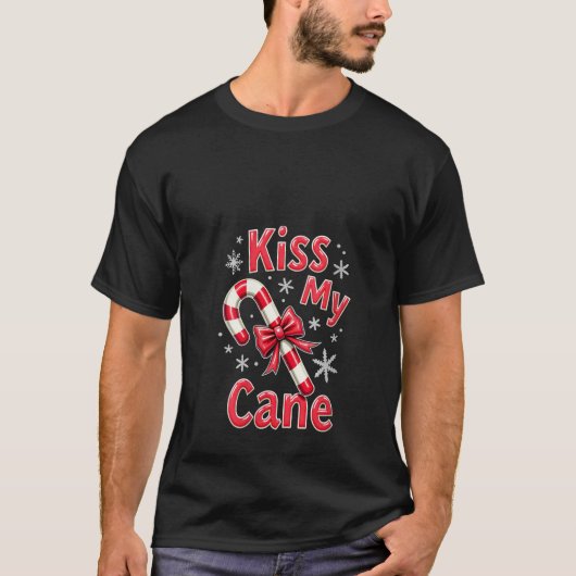 Womens Kiss My Cane Funny Xmas Candy Cane Tacky Ho T-shirt (Voorkant)