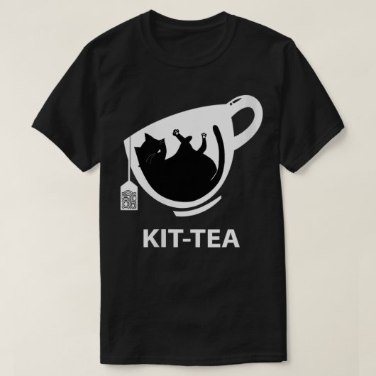 Womens KitTea Een schattige zwarte kat met een the T-shirt (Design voorkant)