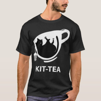 Womens KitTea Een schattige zwarte kat met een the T-shirt