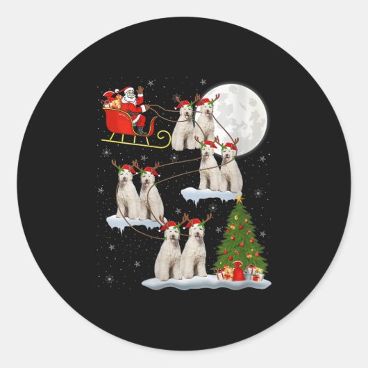 Womens Labradoodle Dog Santa Sleigh Flying Funny M Ronde Sticker (Voorkant)