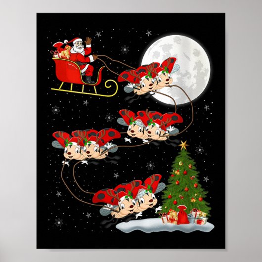 Womens Ladybug Ladybird Santa Sleigh Flying Funny  Poster (Voorkant)