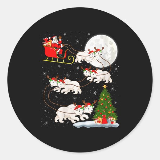 Womens Lar Bear Santa Sleigh Flying Funny Magical  Ronde Sticker (Voorkant)