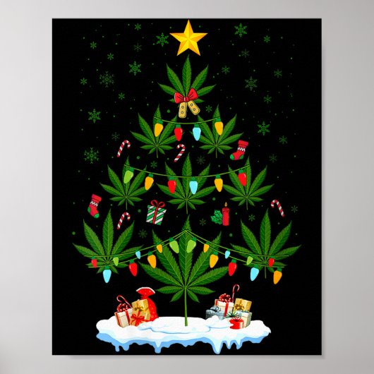 Womens Leaf Christmas Tree Weed Stoner Xmas V-neck Poster (Voorkant)