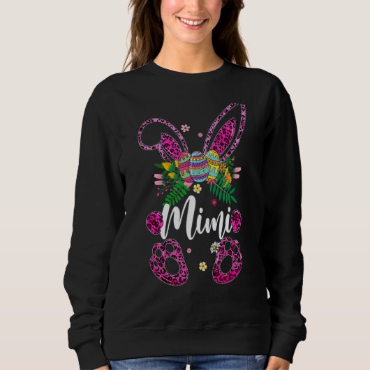 Womens Leopard Mimi Bunny Easter Eggs Family Match Trui (Voorkant)