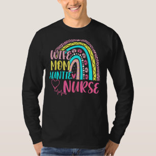 Womens Leopard Rainbow Wife mama tante Nurse Mothe T-shirt