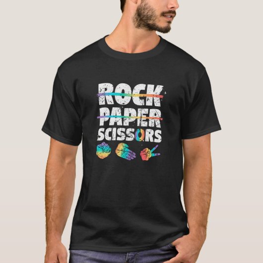 Womens Lesbian Pride Rainbow Lgbt Rock Paper Sciss T-shirt (Voorkant)